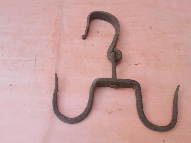 ANTIQUE VERY RARE OLD HAND FORGED WROUGHT IRON HOOK HANGER 19th 3