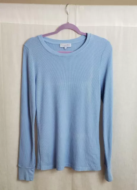 Michael Stars Womens Top Shirt Waffle Knit Large Blue Cotton Blend New Defect