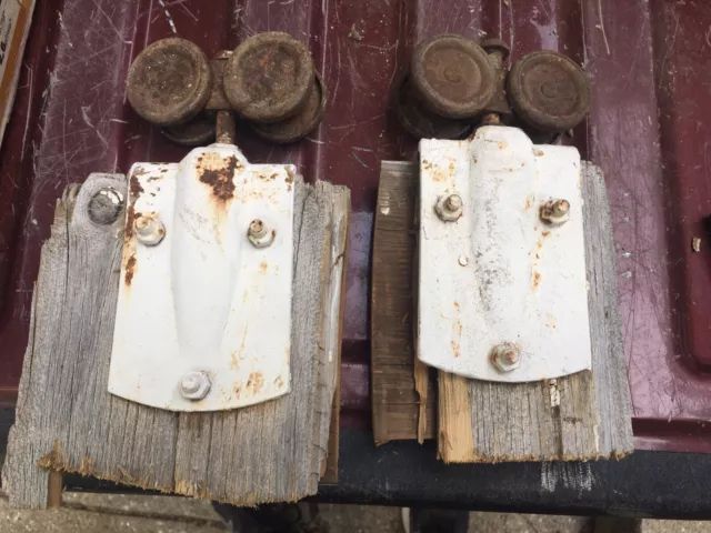 antique Primitive Original barn door rollers hangers