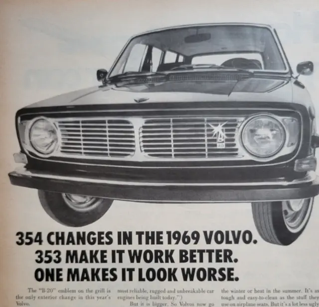 1969 Volvo B-20 Car Original Print Ad Time ~7.5x11"