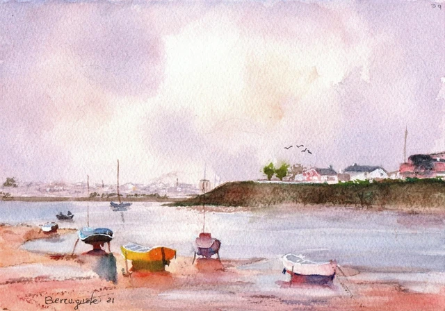 ACUARELA ORIGINAL DE BERRUGUETE, SAN BARTOLO BARREIROS Watercolour Aquarelle ART