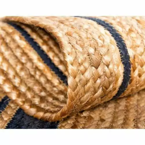 Round Rug Jute 100% Farmhouse Natural Jute Braided Beige + Black Rustic Mat 2