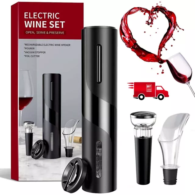 Kit Apribottiglie Elettrico Automatico Cavatappi Versatore Cucina Casa Vino