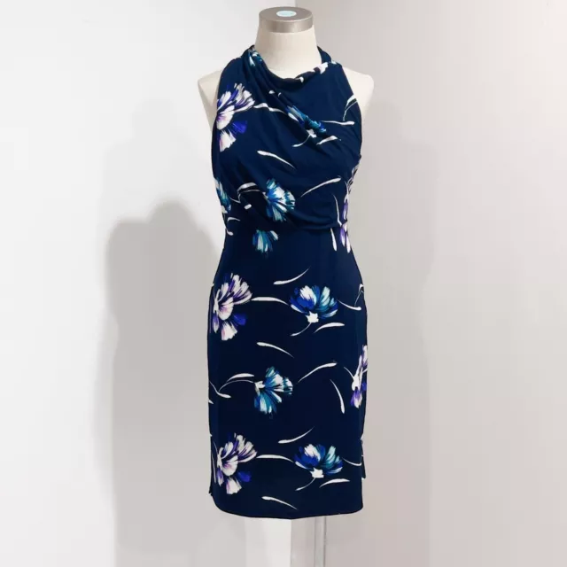 Banana Republic Womens Navy Blue Floral Sleeveless High Neck Sheath Dress Size 4