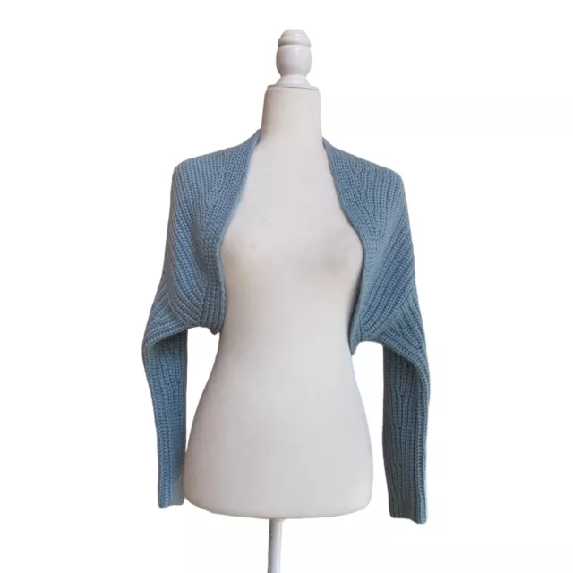 VINCE Blue Lofty Rib Bolero Merino Wool Cashmere Womens Size XS/S Balletcore