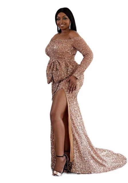 NWT MISSED PINK Gold Sequin Long Dress Size 3XL 20 22 Gown Bow