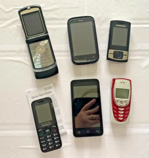 Lot of 6 x Mobile Phones Motorola Flip Nokia 8310 HTC Samsung Etc