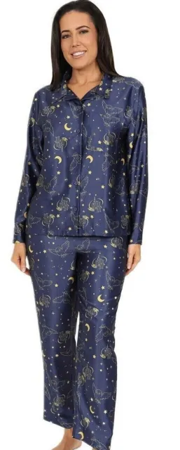 Women's Harry Potter Hedwig Long Navy Satin Pyjama Set