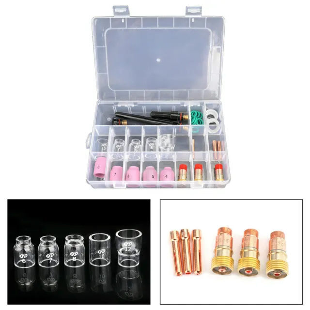 TIG Welding Torch Stubby Gas Lens #12 Glass Cup Kit 31PCS For WP-17/18/26