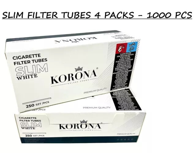 KORONA SLIM premium EMPTY Cigarette Filter Tubes 1000 tubes-4 packs