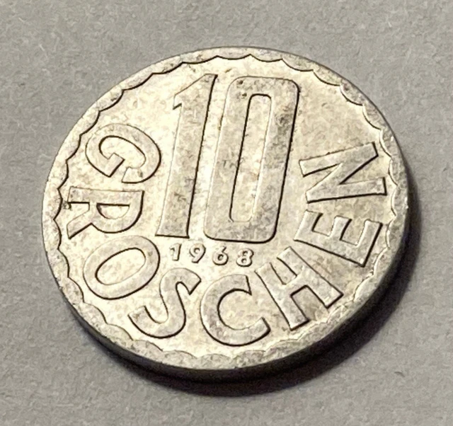 Austria 10 Groschen 1968 Coin Austrian Coat of Arms Eagle Shield Hammer Sickle