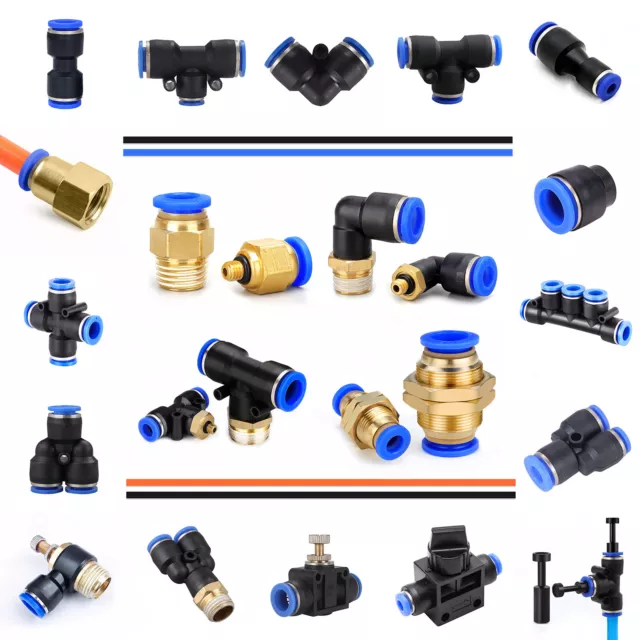 Pneumatic Push In Fittings Connectors Air Water Hose tube Quick Release Joiner