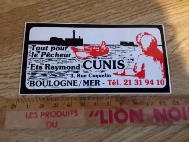 Ancien autocollant vintage tout pour le pêcheur R.CUNIS Boulogne sur mer