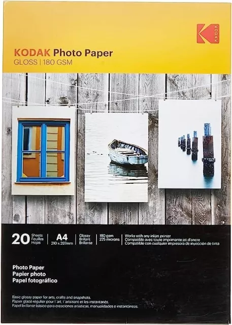 Kodak Carta Fotografica Photo Paper, A4, 180 g/m², 20 Fogli, Bianco 5740-512