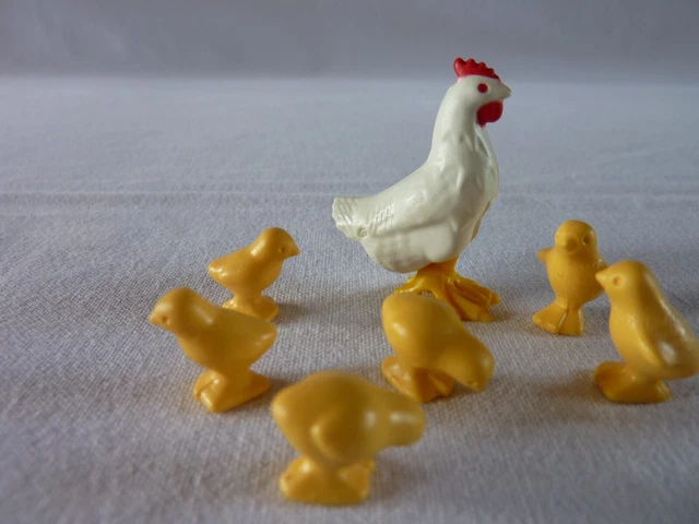 Lot Playmobil : 5 Poules Et 2 Poussins - Figurines Animaux Ferme, Occasion Bon état