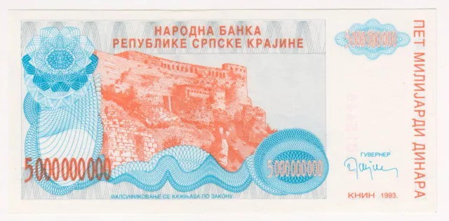 1993 Bosnia Knin 5 Billion Dinara 0015446 War Paper Money Banknotes Currency