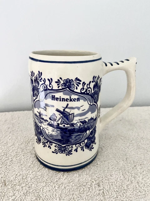 Heineken Tankard Mug Blue Delft Windmill Sailboat Made In Holland