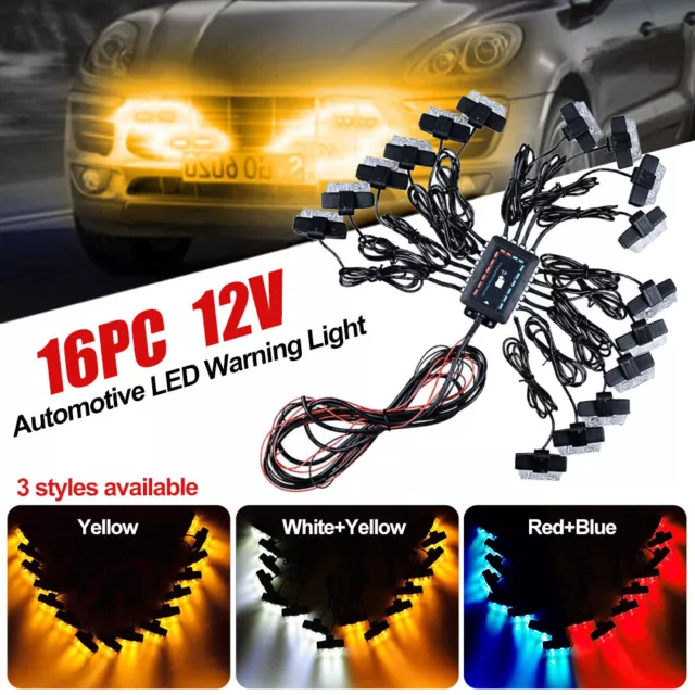 16PC LED Auto KFZ Gelb/Weiß Frontblitzer Blitzlicht Warnleuchte LKW Strobe Licht