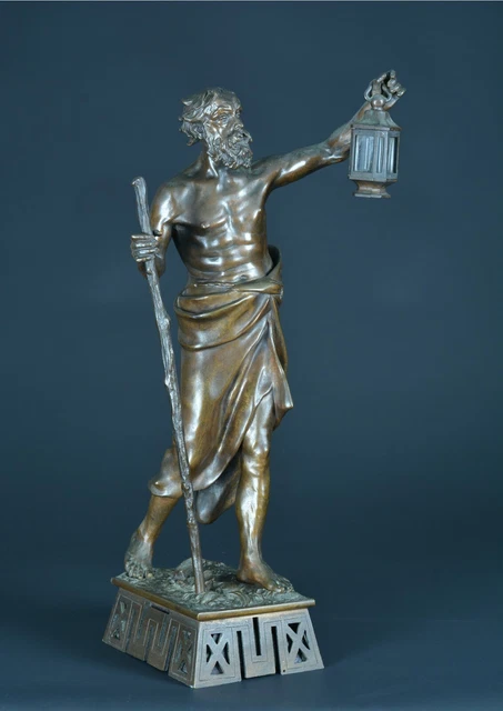 19th Old Large Bronze Eugene Rousseau Portrait of Diogenes Greek Philosopher 3