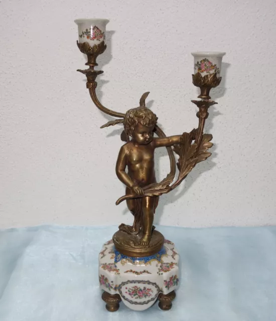 Kerzenleuchter, Kandelaber Porzellan / Engel Bronze  Kerzenständer