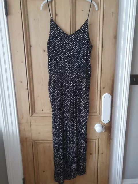 H&M Jumpsuit Size Large Black And White Polka Dot Full Length Stretch