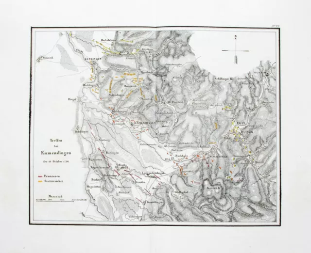 1857 Emmendingen Baden-Württemberg Erster Koalitionskrieg Kupferstich-Plan