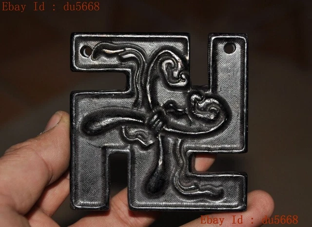 3"Chinese Meteorite iron Hand-carved Ruyi Swastika "卍" Jade Bi Yupei Pendant 3"Chinese Meteorite iron Hand-carved Ruyi Swastika "卍" Jade Bi Yupei Pendant