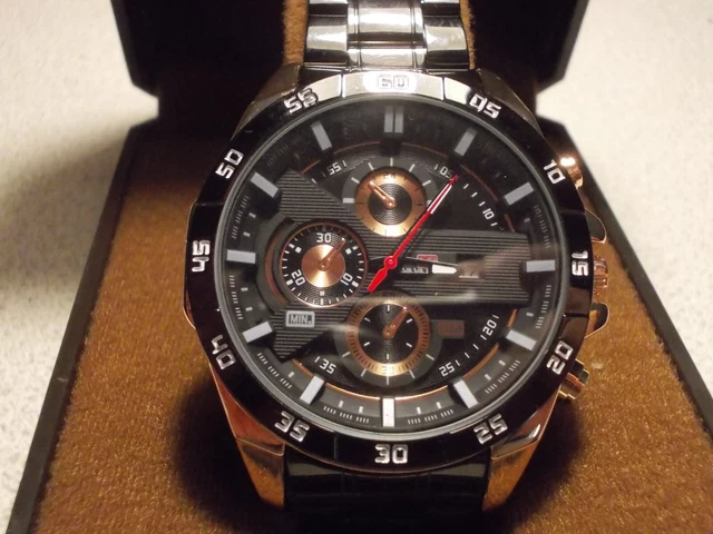 Montre Chronographe Homme LIGE - Cadran Noir 24h - Boîtier Cuivre 43mm - Occasion état Neuf
