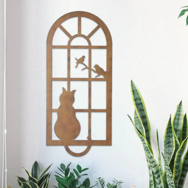 Fenêtre De Chat Avec Silhouette En Métal, Décor Artistique Mural Rustique