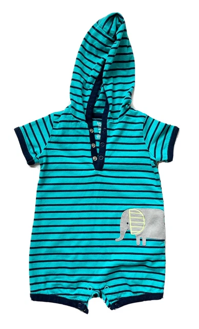 Carters Just One You 6M Baby Boy Hooded Striped Shorts Coverall One Piece Green