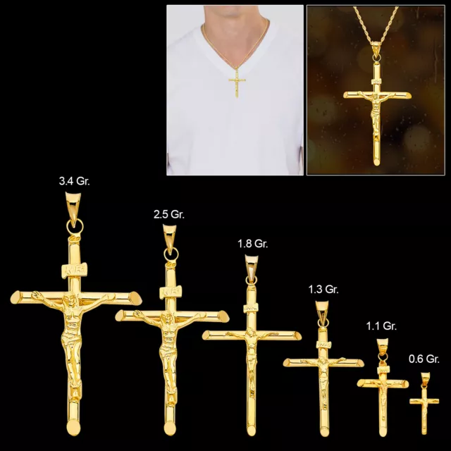 14k Real Yellow Gold Jesus Crucifix Religious Cross Pendant