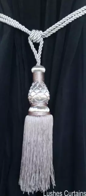 1 Large Pull Back Silver Window Treatment Curtain Drapery Tassel Rope Tieback