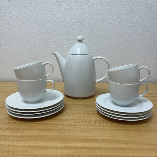 Arzberg Germany White Porcelain Coffee Tea Cups Dessert Plates Teapot - Set of 4