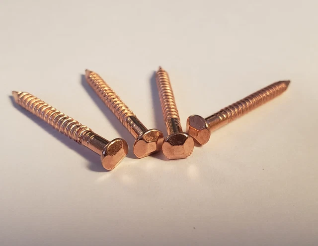 Set 10/50/100 Real Copper Nails 12 gauge 1 1/4 inch threaded rose head nails