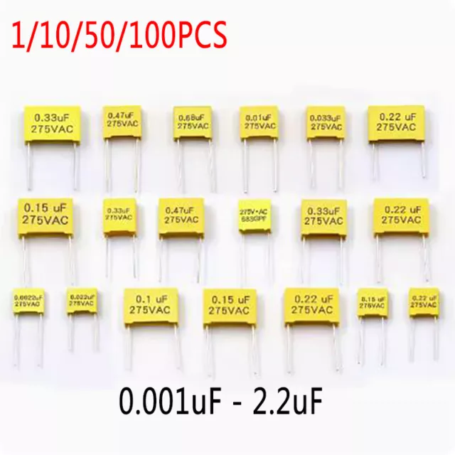 1/10/50/100pcs 0.001uF - 2.2uF 275VAC X2 Metallised Polypropylene Film Capacitor