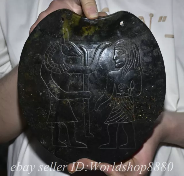 8" Old Chinese Hongshan Culture Jade Carved Pharaoh Figure Turtle Skull Statue