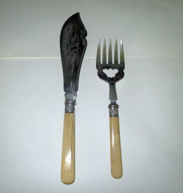 Antique 1800s Victorian Thanksgiving EUROPEAN SILVER - MEAT SERVING SET - SIGNED
