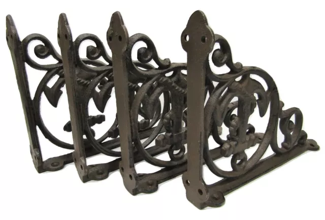 Set of 4 Cast Iron Shelf Brackets New Antique-Style Rustic Anchor 9" x 6.5"