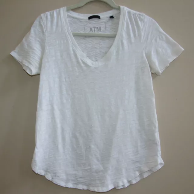 ATM Anthony Thomas Melillo Slub Jersey V Neck White T Shirt Women's sz M *FLAWS