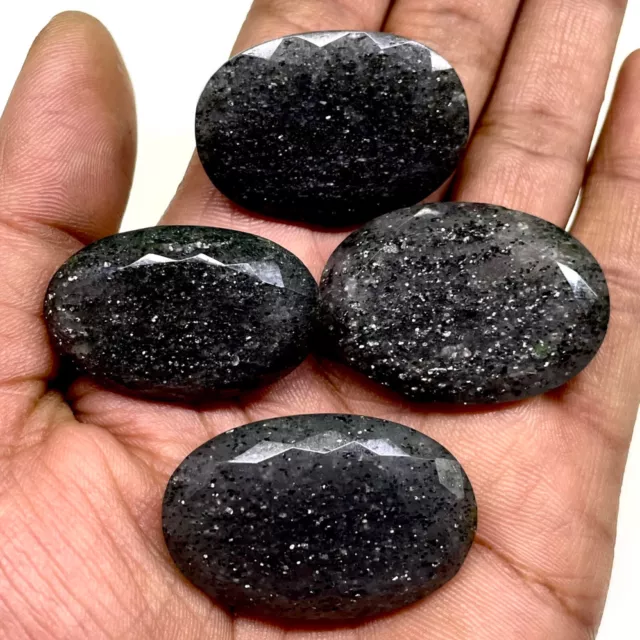 4 Pcs Natural Black Sunstone 34-37.5mm Oval Cut Loose Faceted Gemstones Lot