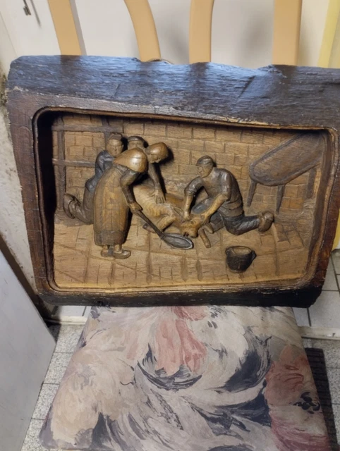 Panneau Décoratif En Bois Sculpté - Scène De Vie Bretonne Vintage, Dimensions 155x60x4 Cm