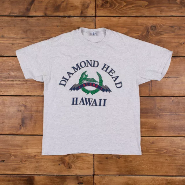 Vintage Hanes T-Shirt mit einzelnen Stichen Grafik groß 90er Jahre hergestellt in den USA Hawaii Strand