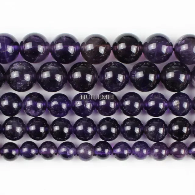 Natural Amethyst Gemstone Round Loose Beads 4mm 6mm 8mm 10mm 12mm 15.5" Strand