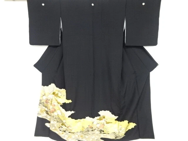 80842# Japanese Kimono / Antique Tomesode / Kinsai / Flower & Bird With Trea