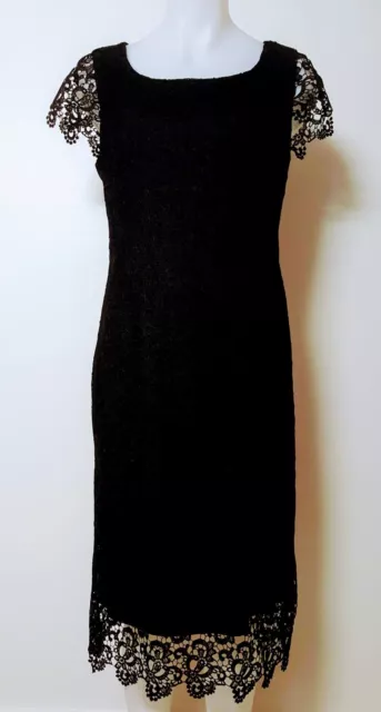 BARCLAY STREET Womens 12 Shapely Black Lace  Dress  Round Neck Lace Cap Sleeves