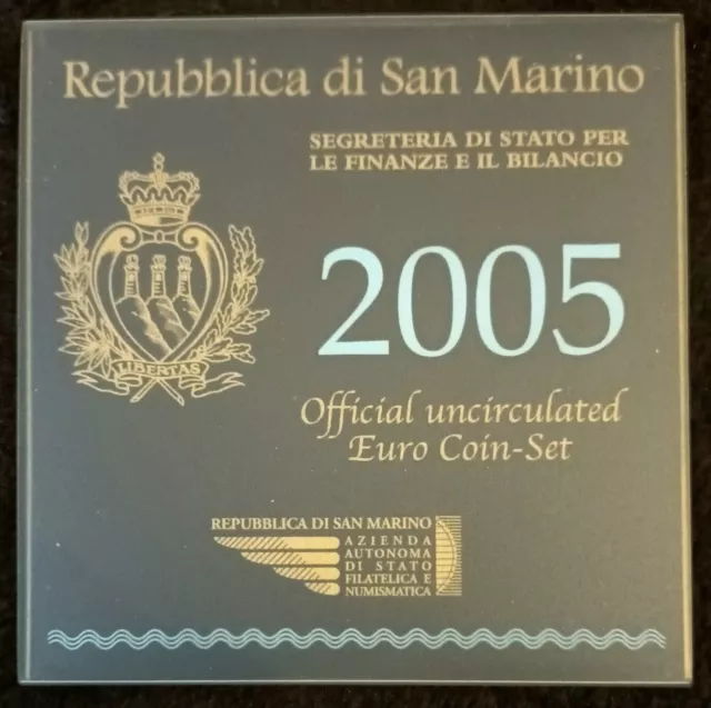 Coffret BU / Série Divisionnaire Saint Marin 2005 - 8 pièces  + 5 euro argent .