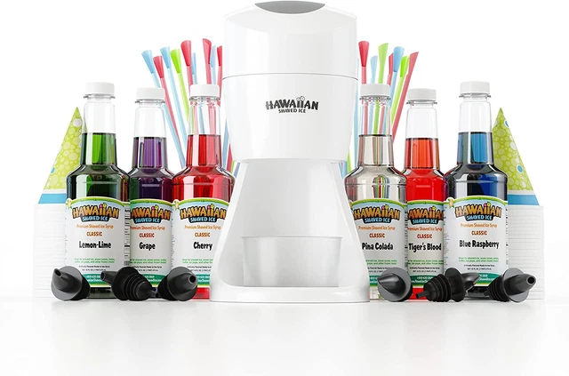 S900A Shaved Ice and Snow Cone Machine with 6 Flavor Syrup Pack and Accessories