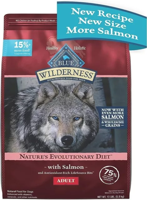 High Protein Natural Adult Dry Dog Food plus Wholesome Grains, Salmon 13 lb bag