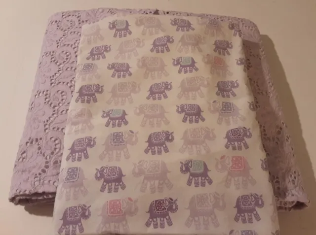 Pottery Barn Kids Violet Eyelet Crib Bed Skirt &Elephant Print Fitted Bed Sheet