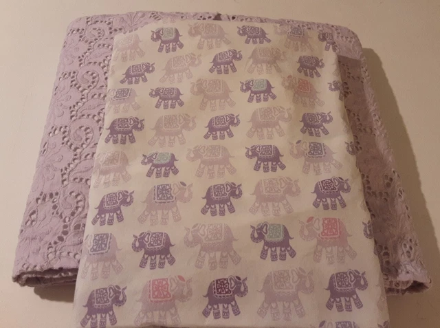 Pottery Barn Kids Violet Eyelet Crib Bed Skirt &Elephant Print Fitted Bed Sheet